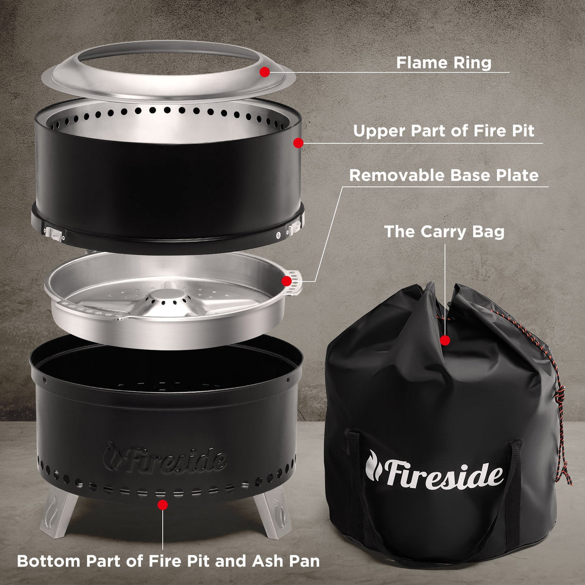 Pluto R19-PG Smokeless Outdoor Fire Pit - Painted Black