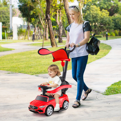 3-in-1 Ride on Push Car Mercedes-Benz Licensed Sliding Car with Canopy-Red